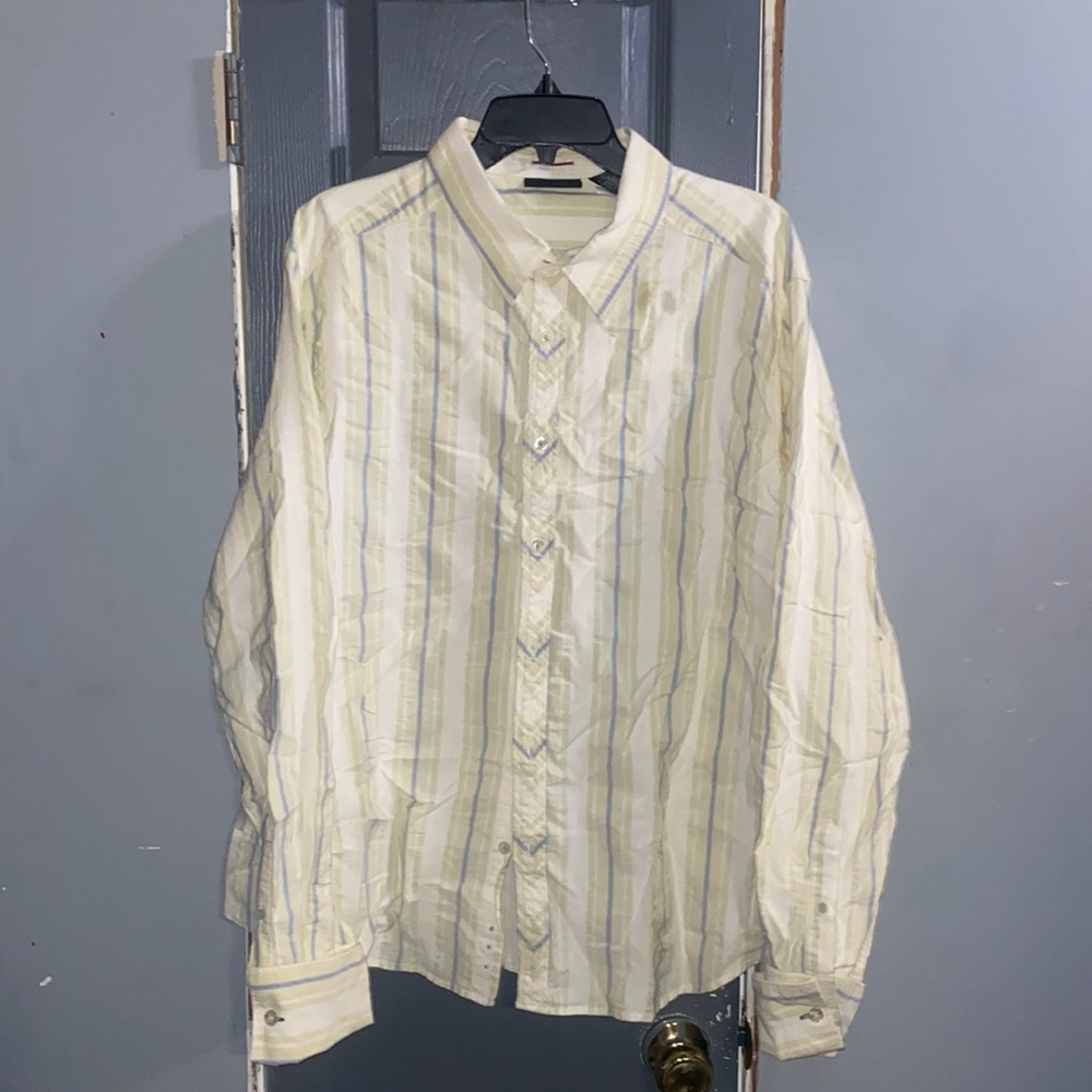 Button up blue and yellow shirt